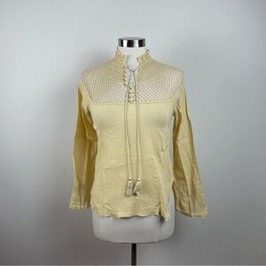 Free People Yellow Pastel Crochet Long Sleeve Blouse Top Women Boho XS